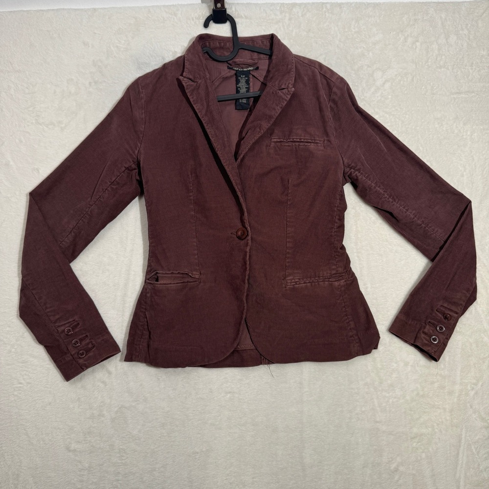 Lucky Brand Blazer Womens Small Burgundy Corduroy Single Button Classic Stretch